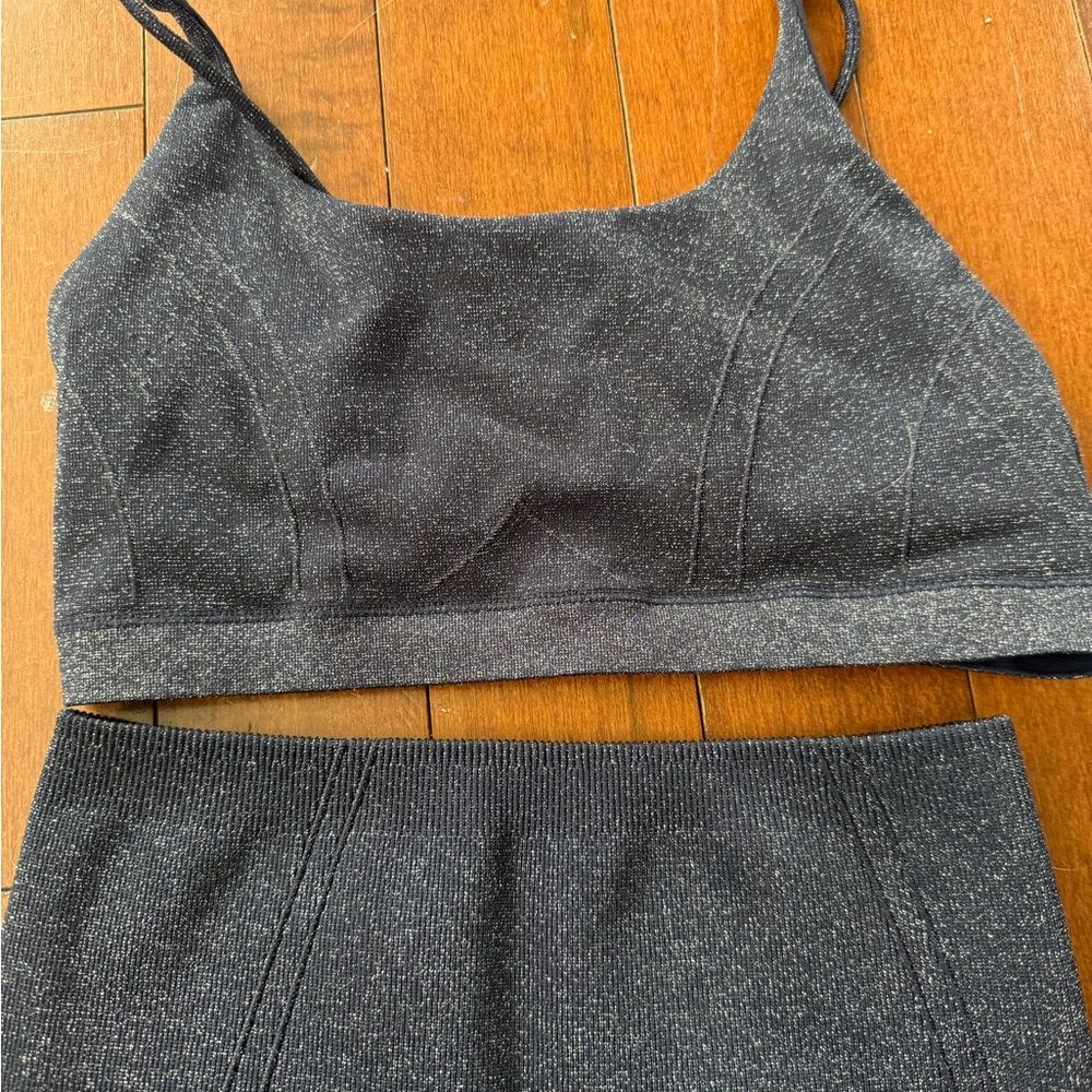 Blue  Sparkle Crop Top and Skirt Set